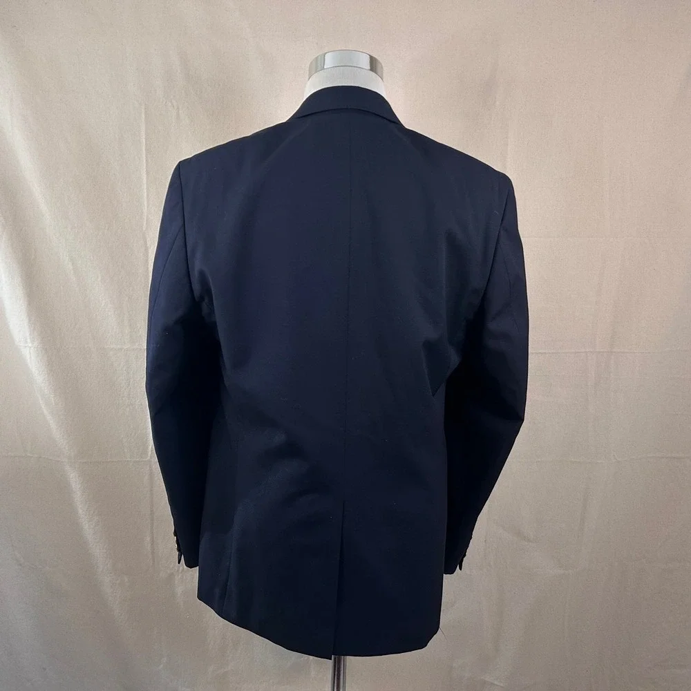 Chaps 42R Blazer Wool Blend Navy Blue Gold Two Button Lined Vented Formal